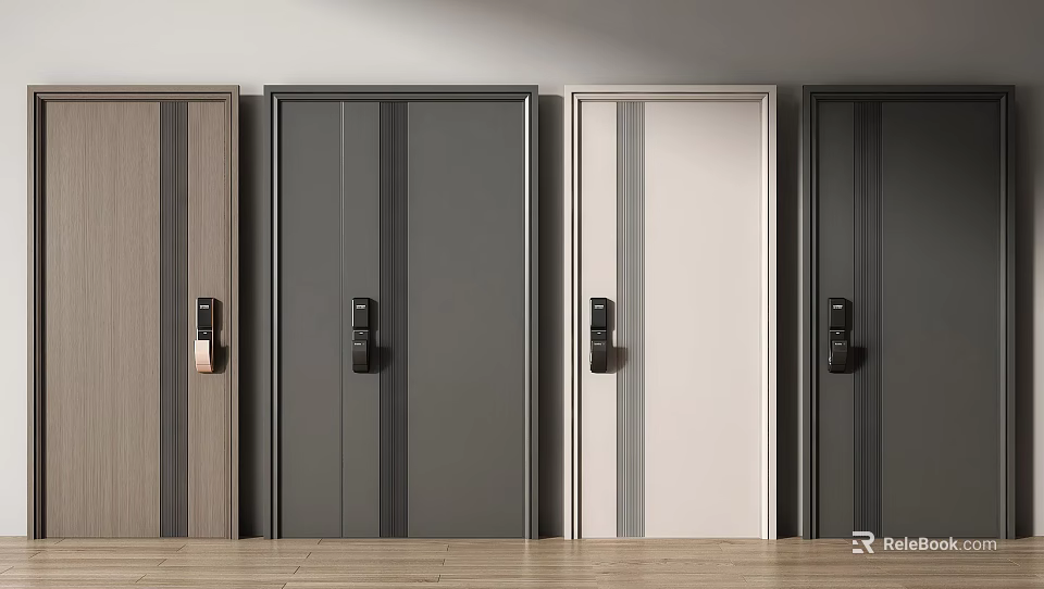 Modern Interior Doors with Various Colors Minimalist Designs and Metal Handles 3d model 