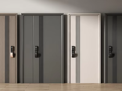 Modern Interior Doors with Various Colors Minimalist Designs and Metal Handles 3d model