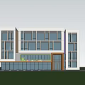 Modern School Building Exterior Design With Large Windows White Wooden Facade Road Trees And Pedestrians