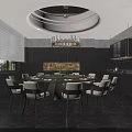 Elegant Private Dining Room Interior With Round Table Chandelier And Decorative Painting Windows
