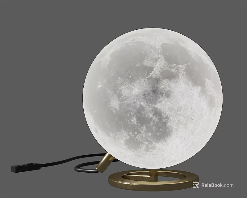 Modern Moon Shaped Table Lamp with Gold Base and Soft Illumination Design 3d model 