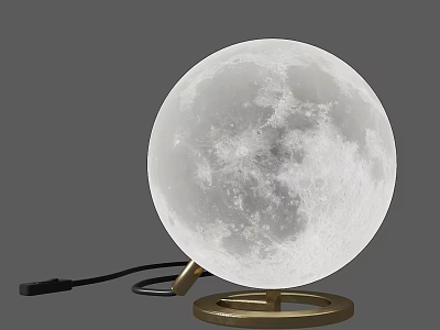 Modern Moon Shaped Table Lamp with Gold Base and Soft Illumination Design 3d model