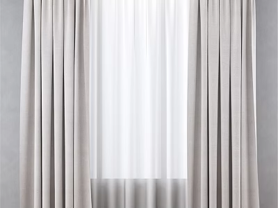 Simple Modern Double Layer Beige Curtains With White Sheer For Window Decoration 3d model