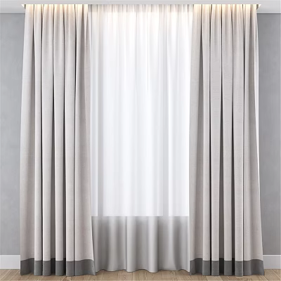 Simple Modern Double Layer Beige Curtains With White Sheer For Window Decoration 3d model