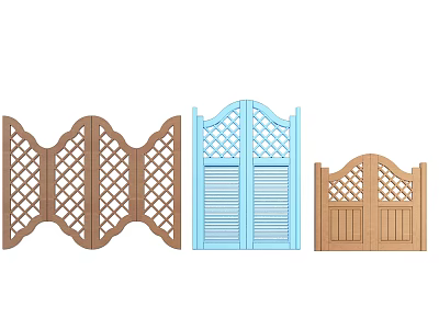 Various Wooden Double Doors With Lattice Shutter Arched And Blue Designs 3d model