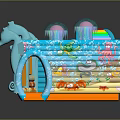 Colorful Kids Inflatable Castle With Blue Seahorses And Rainbow Top Decorations