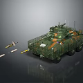 Armored Military Vehicle With Camouflage Coating And Surrounding Missile Units