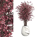 White Marble Texture Vase With Pink Dense Flower Branches Interior Decor 3d model