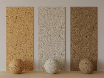 Three Textured Wall Panels With Matching Spheres In Neutral Tones 3d model