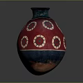 Traditional Red Ceramic Vase With Blue And White Circular Decorative Patterns 3d model
