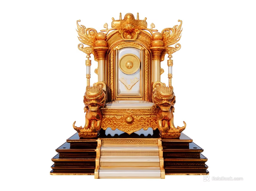 Ornate Golden Imperial Throne With Intricate Dragon Decorations And Steps 3d model 