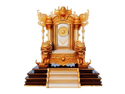 Ornate Golden Imperial Throne With Intricate Dragon Decorations And Steps 3d model