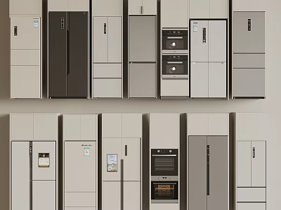 Modern Refrigerators And Freezers With Sleek Designs In Various Styles For Home Kitchens 3d model