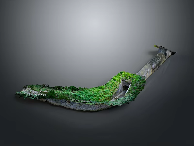 Lush Green Vegetated Long Structure With Curved Design And Stone Base 3d model
