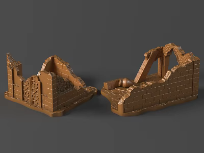 Ruin Style Architectural Sculptures With Detailed Brick Carving Broken Walls And Sphere 3d model