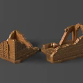 Ruin Style Architectural Sculptures With Detailed Brick Carving Broken Walls And Sphere