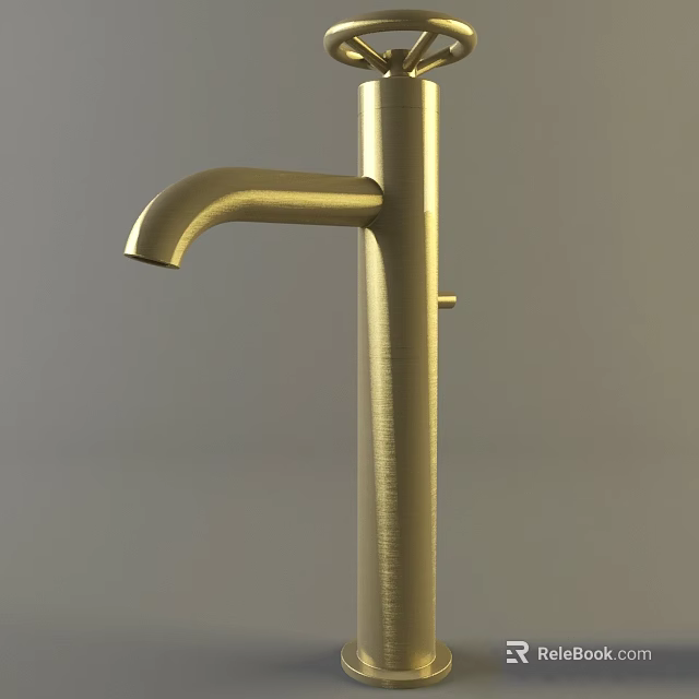 Golden Modern Faucet With Sleek Brushed Metal Design And Curved Spout 3d model 