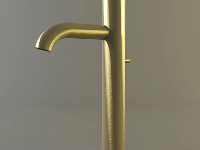 Golden Modern Faucet With Sleek Brushed Metal Design And Curved Spout 3d model
