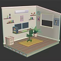 Modern Home Office Interior With Desk Dual Monitors Green Plant And Wall Clock