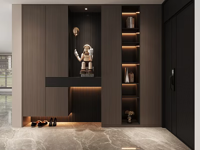 Modern Entryway With Storage Cabinets Built In Lighting And Decor 3d model