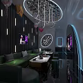 Modern Luxury KTV Interior With Chandelier TV Screens Green Sofa And Ambient Lighting