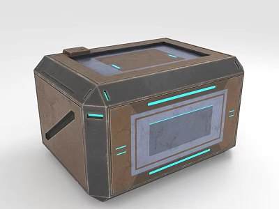 Futuristic Storage Box With Brown Gray Exterior Blue Glowing Lines And Metallic Frame 3d model