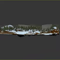 Beautiful Snowy Mountain Natural Scene With Flowing River Green Forest And Small Houses
