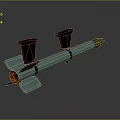 Light blue missile 3D model with two black thrusters red tail fins and aerodynamic design