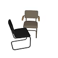 Modern Single Chairs With Leather Seats Metal Frames And Wooden Armrests