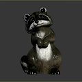 Standing Raccoon Sculpture With Metallic Finish And Detailed Fur Texture On Dark Background