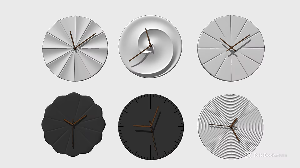 Modern Decorative Wall Clocks With Various White And Black Circular Designs 3d model 