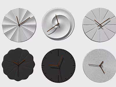 Modern Decorative Wall Clocks With Various White And Black Circular Designs 3d model