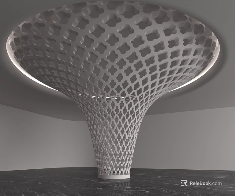 Modern Hollow Grid Column With Conical Structure And Circular Top Design 3d model 