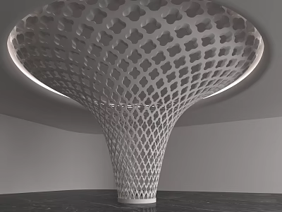 Modern Hollow Grid Column With Conical Structure And Circular Top Design 3d model