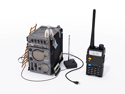 Vintage Audio Headphones And Speaker Set With Retro Antenna And Design 3d model
