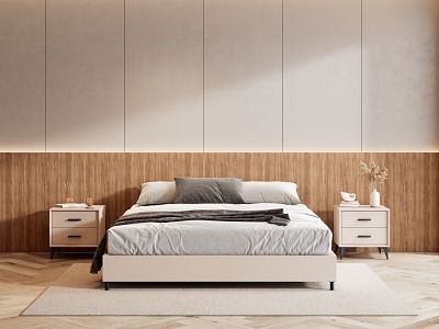 Bedroom-Quiet Style Bedside Double Bed Background Double Bed Frame Bedside Cabinet Cream Style Modern model