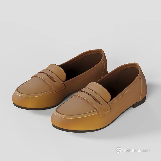 Classic Brown Leather Loafers With Strap Design Slip On And Black Sole 3d model 