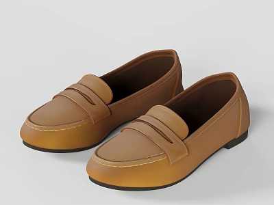 Classic Brown Leather Loafers With Strap Design Slip On And Black Sole 3d model