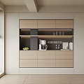 Modern Sideboard Interior Design With Wooden Cabinets Coffee Maker And Glassware 3d model