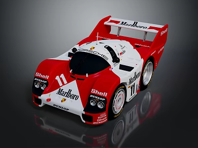 Red and White Race Car with Marlboro Shell Logos Number 11 and Large Rear Wing 3d model