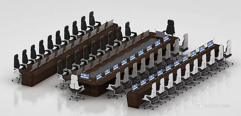 Modern Conference Room Interior Design With Long Tables Multiple Chairs And Screens 3d model 