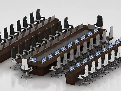 Modern Conference Room Interior Design With Long Tables Multiple Chairs And Screens 3d model