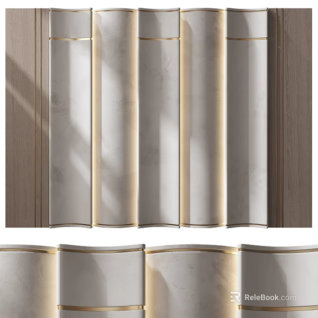 Modern Marble Room Divider With Multi Panel Design And Wooden Frame Lighting 3d model 