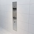 Bathroom Accessories Silver Metal Cabinet With Multiple Compartments And Small Doors On White Tiled Wall