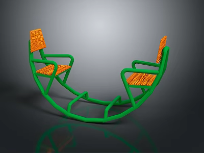 Modern Double Rocking Chair With Green Frame And Orange Seats Design 3d model
