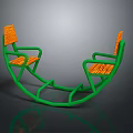 Modern Double Rocking Chair With Green Frame And Orange Seats Design