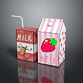 Milk and Berry Beverage Cartons with Strawberry Design and Red Pink Striped Packaging