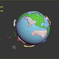Small Geometric Shapes Around Low Poly Earth Model On Dark Reflective Background 3d model