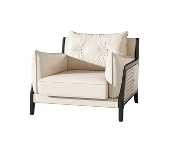 New Chinese Style Single Sofa Wooden Leather Leisure Chair 3d model