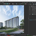 Modern Mid Rise Residential Building With Glass Windows Surrounded By Green Lawns And Trees